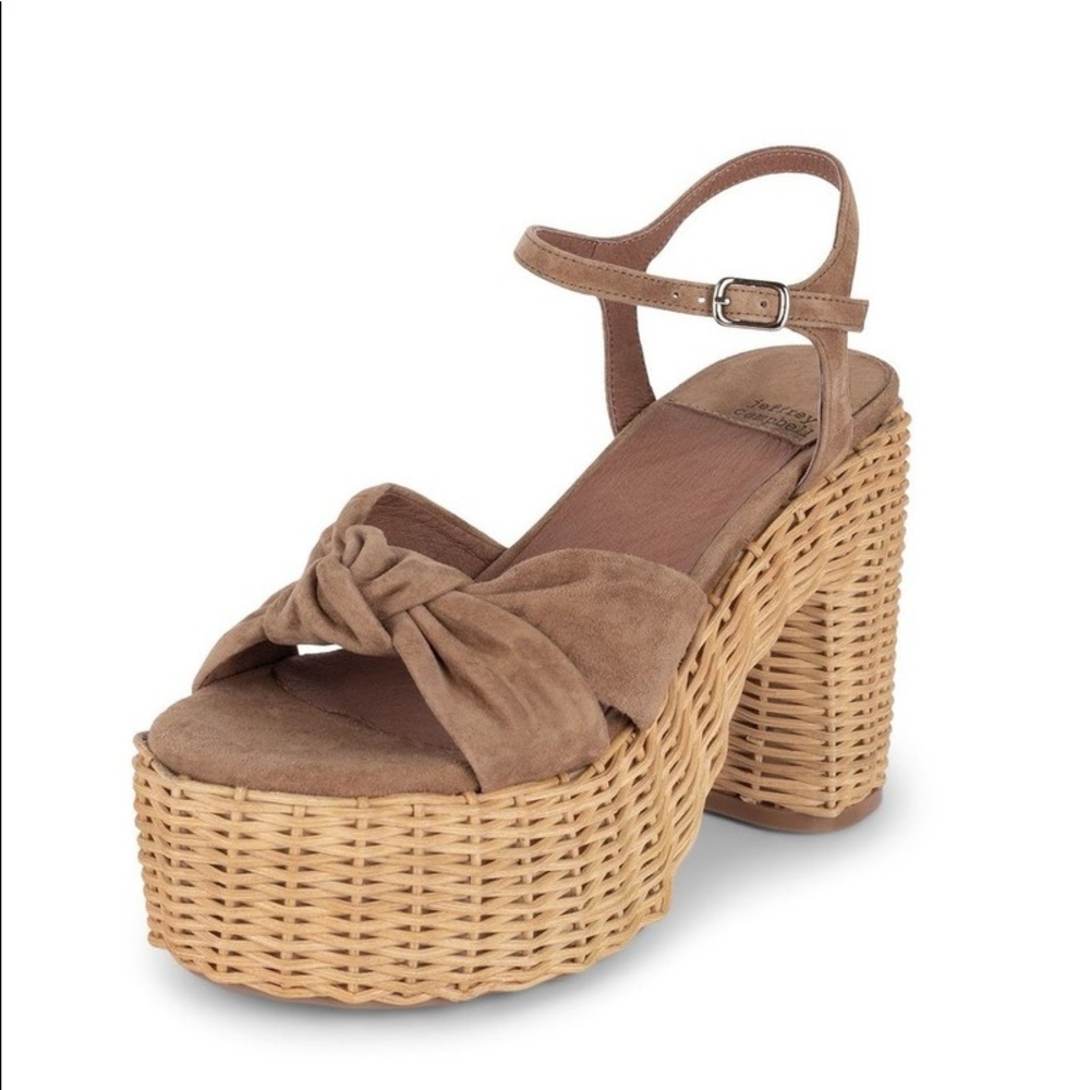 Jeffrey Campbell Tea Party tan Suede Open Toe Block Ankle Strap Platform Sandal